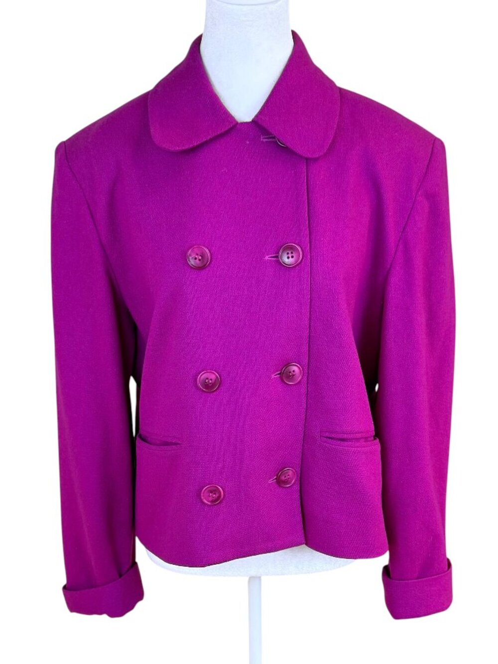 Mixit Wool Peacoat Magenta Purple Double Breasted Vintage Peter Pan Collar (12)